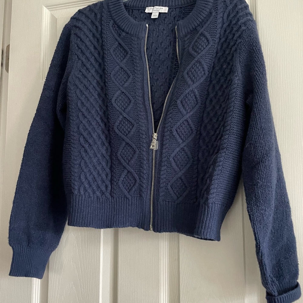 Navy Blue Ann Taylor Zipper Sweater